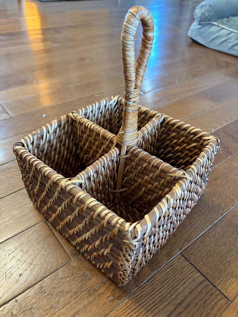 Rattan Woven Four Section Flatware Caddy Brown